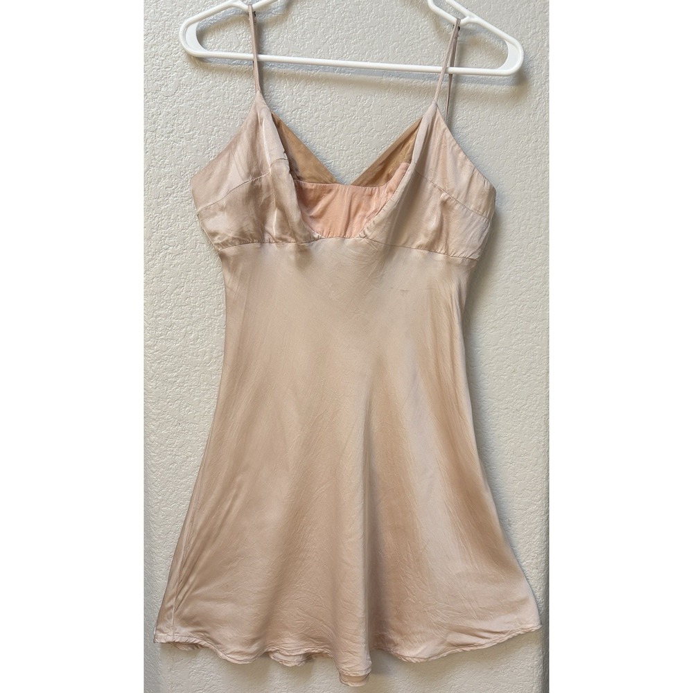 Anthropologie Colorblock Satin Slip Dress Champagne 90's Minimalist Soft Glam M - Picture 3 of 12